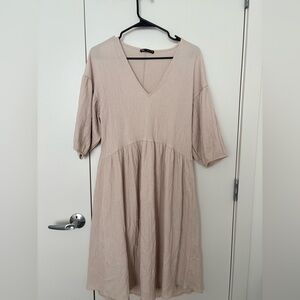 Zara Beige V-Neck Midi Dress
